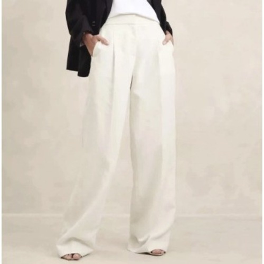 BANANA REPUBLIC NWT Women's 16 Cream White Tencel Linen Wide Leg Pleated Pants